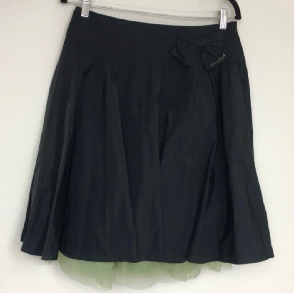 Miss Sixty Women's Y2K Black Taffeta Green Tulle Fit & Flare Skirt Size Medium